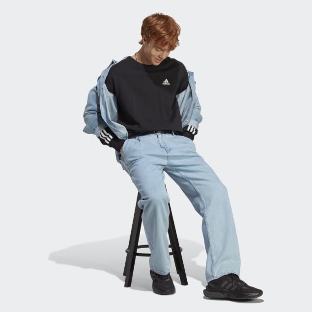 Sudadera Negra Essentials French Terry Con 3 Rayas Adidas