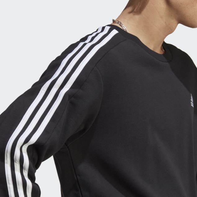 Sudadera Negra Essentials French Terry Con 3 Rayas Adidas