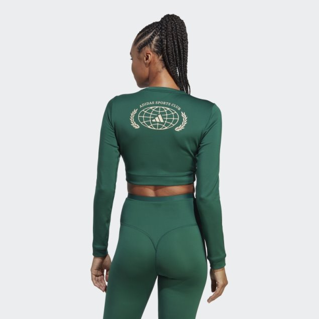 Sports Club Top De Manga Larga Crop Top Verde Adidas