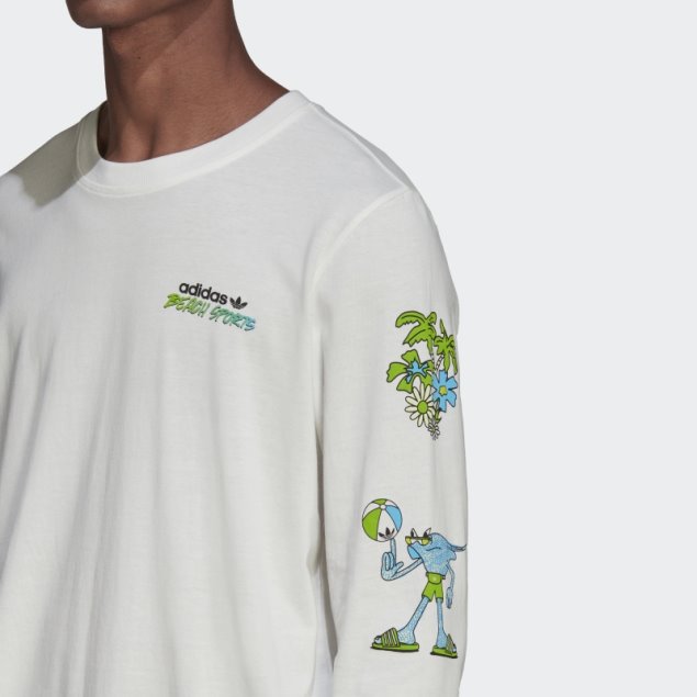 Adidas Graphic Stoked Fish Camiseta De Manga Larga Blanca