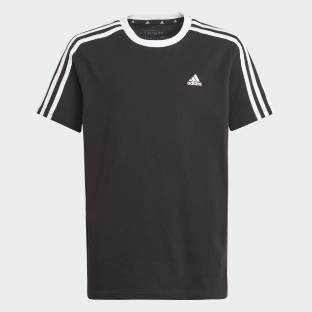Camiseta Negra De Corte Holgado De Algodón Con 3 Rayas Essentials De Adidas