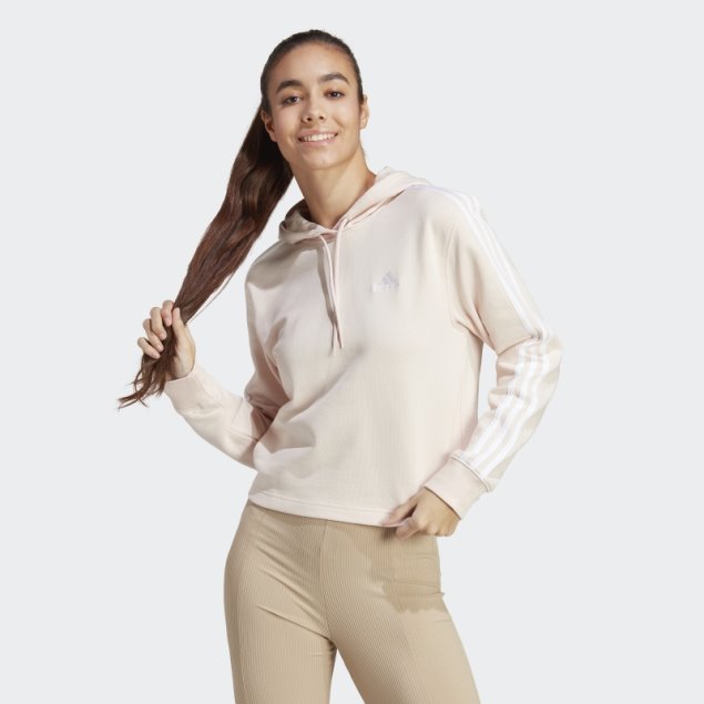 Sudadera Con Capucha Corta De Felpa Francesa Con 3 Rayas De Adidas Essentials