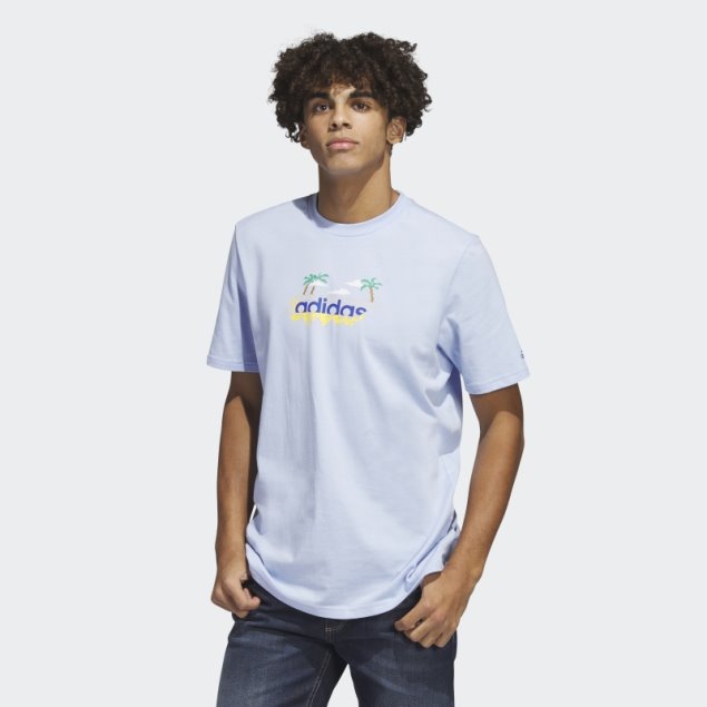 Playera Gráfica De Manga Corta Linear Beach-bit Adidas Azul Amanecer