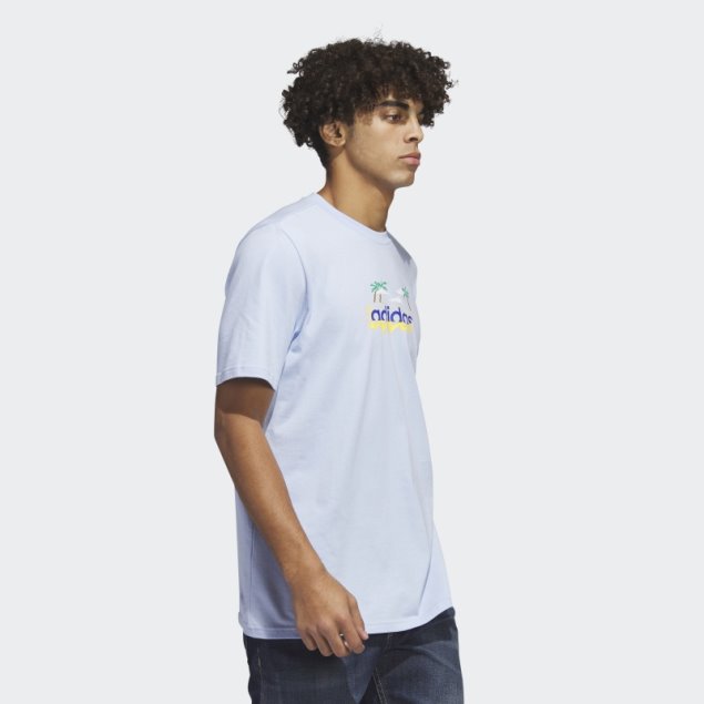 Playera Gráfica De Manga Corta Linear Beach-bit Adidas Azul Amanecer