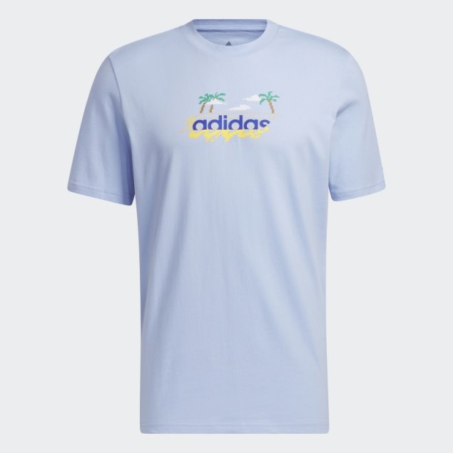 Playera Gráfica De Manga Corta Linear Beach-bit Adidas Azul Amanecer