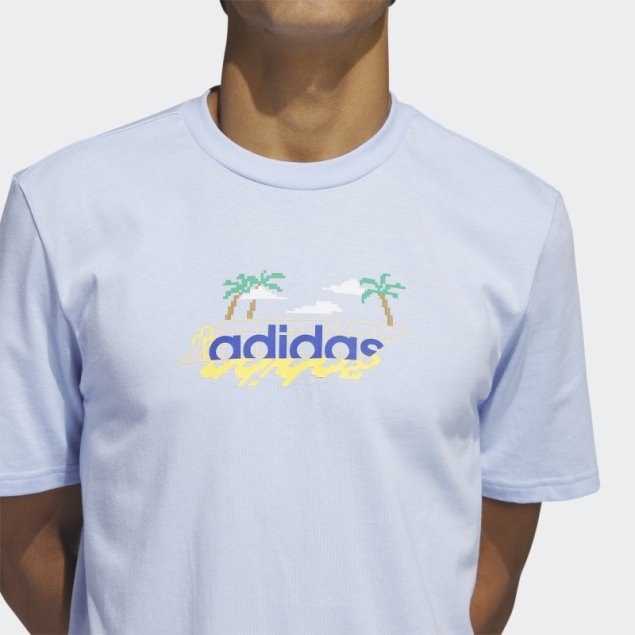 Playera Gráfica De Manga Corta Linear Beach-bit Adidas Azul Amanecer