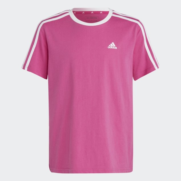 Camiseta Holgada De Algodón Con 3 Rayas Fucsia Essentials De Adidas