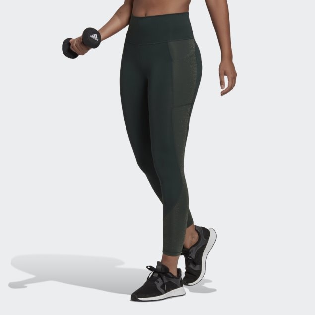 Adidas Leggins Largos Verdes De Entrenamiento Con Brillos De Optime