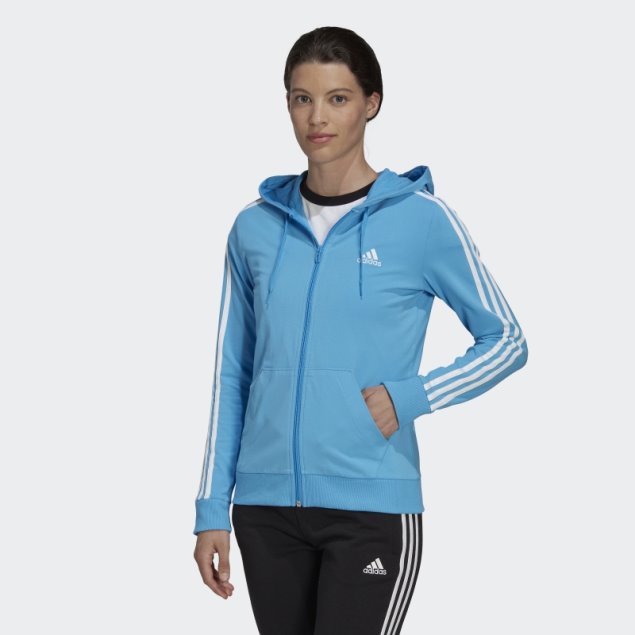 Adidas Sudadera Con Capucha Y Cremallera Completa Essentials De 3 Rayas En Azul