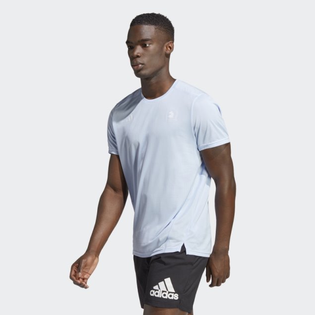 Camiseta Adidas Boston Marathon Allover Print Azul Amanecer