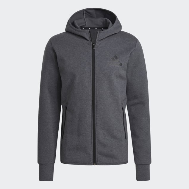 Gris Oscuro Jaspeado Adidas Diseñado Para Mover La Sudadera Con Capucha Aeroready Con Cremallera Completa Caliente