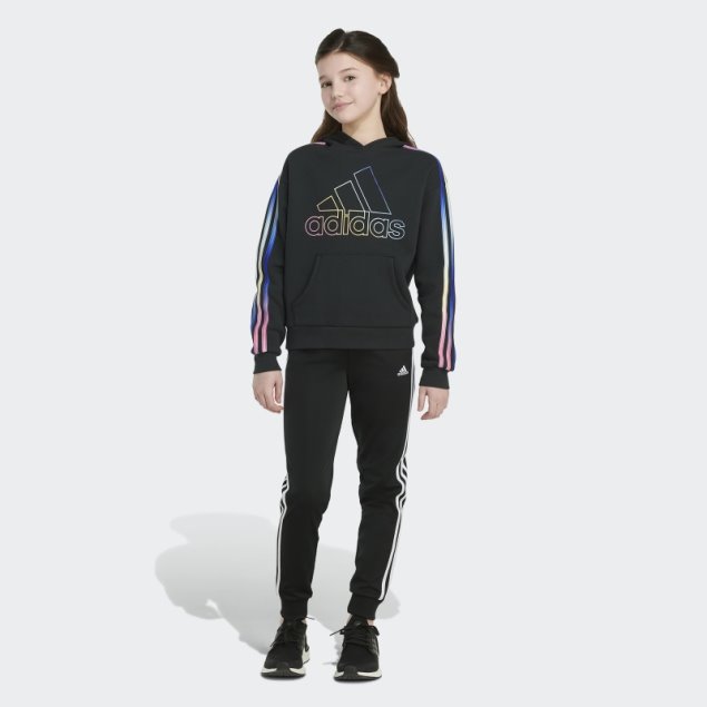 Sudadera Con Capucha De Forro Polar Con 3 Rayas En Negro Multicolor De Adidas