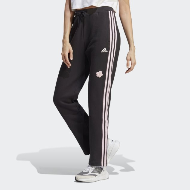 Joggers De Tiro Alto Con 3 Rayas Y Parches Florales De Chenilla Negro Adidas