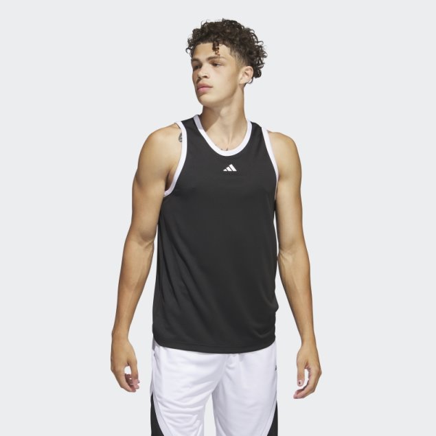 Camiseta Sin Mangas Adidas Basketball 3 Rayas Negro Caliente