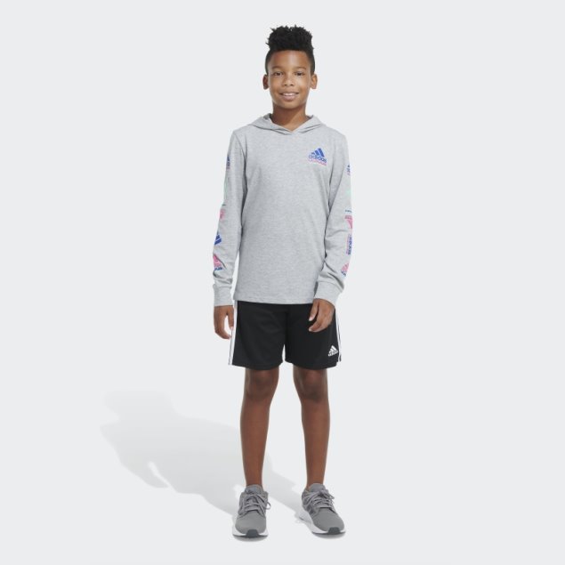 Adidas Gris Jaspeado Ls Hood Tee Htr Echo Brand Love