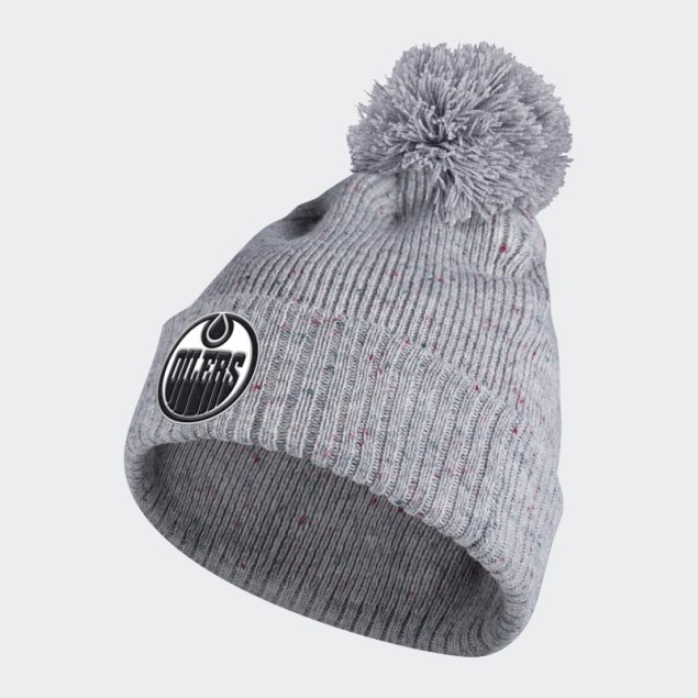 Gorro Con Pompón Y Punto Moteado De Oilers Adidas Gris