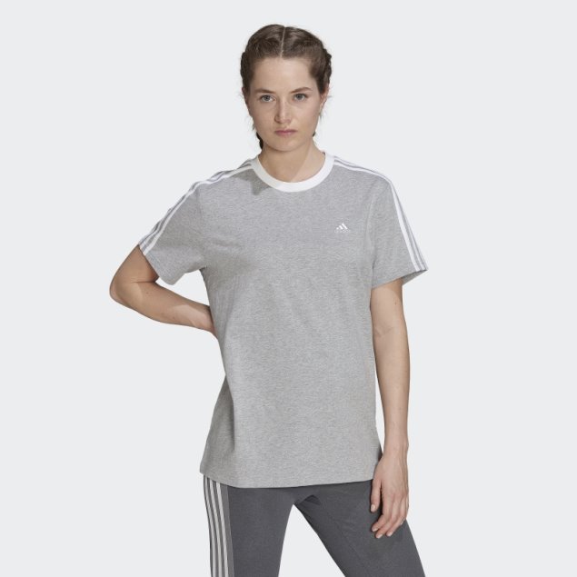 Camiseta Adidas Essentials 3 Rayas Gris Medio