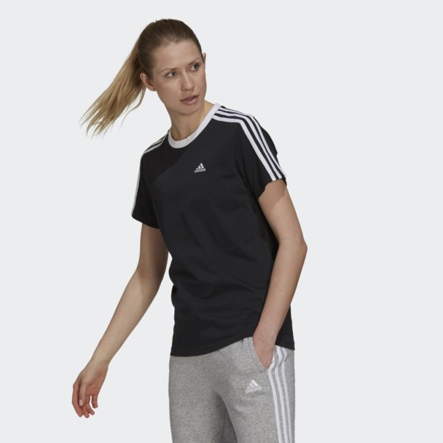Camiseta Adidas Essentials 3 Rayas Negra