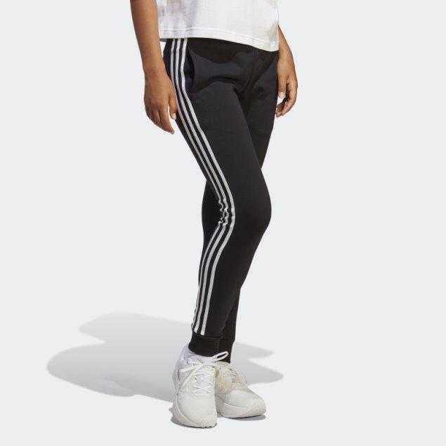 Pantalón Essentials De 3 Bandas De Felpa Francesa Con Puños Negros Adidas
