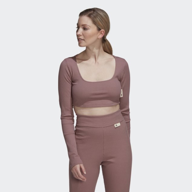Adidas Studio Lounge Ribbed Crop Camiseta De Manga Larga Violeta