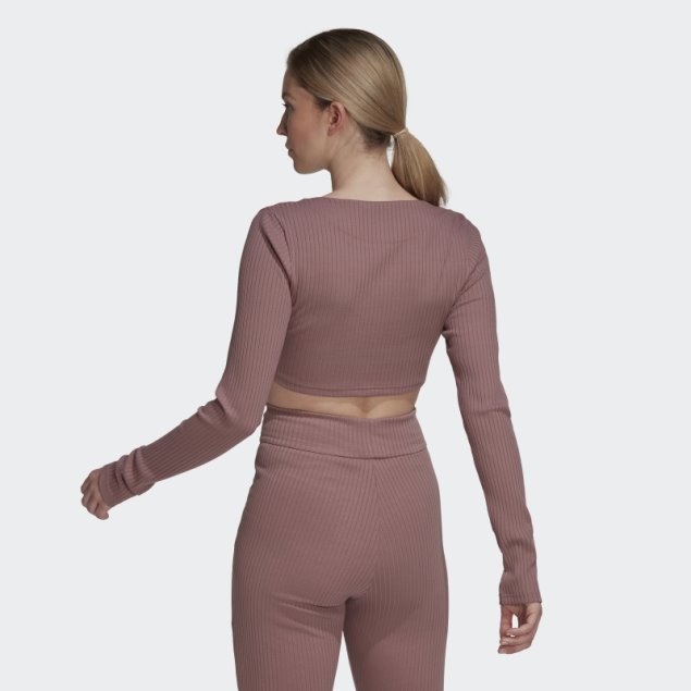 Adidas Studio Lounge Ribbed Crop Camiseta De Manga Larga Violeta