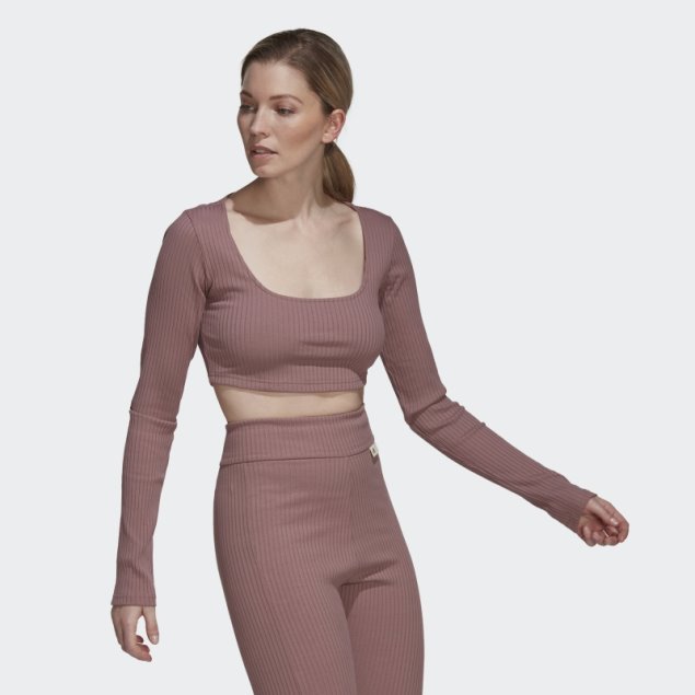 Adidas Studio Lounge Ribbed Crop Camiseta De Manga Larga Violeta