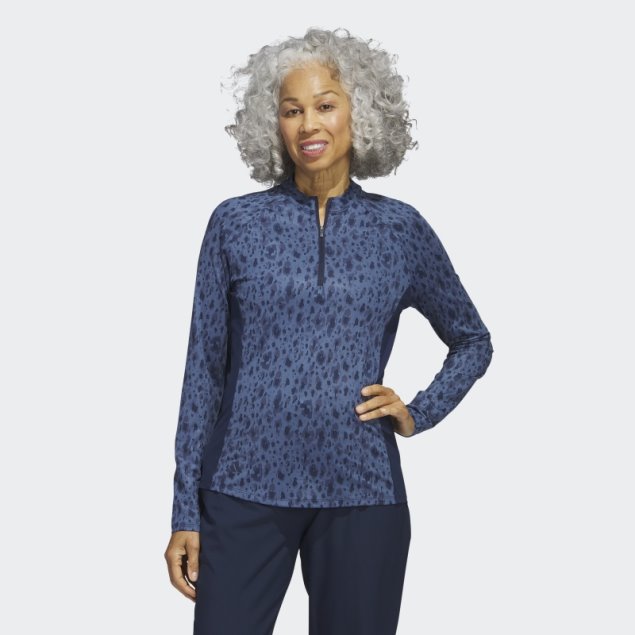 Azul Marino Adidas Ultimate365 Polo De Golf Estampado Con Cremallera De 1/4 Y Cuello Alzado