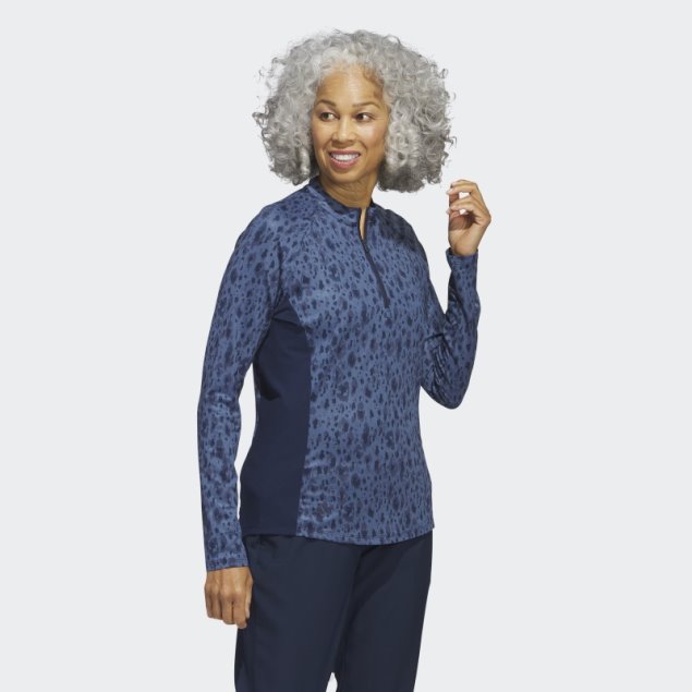 Azul Marino Adidas Ultimate365 Polo De Golf Estampado Con Cremallera De 1/4 Y Cuello Alzado