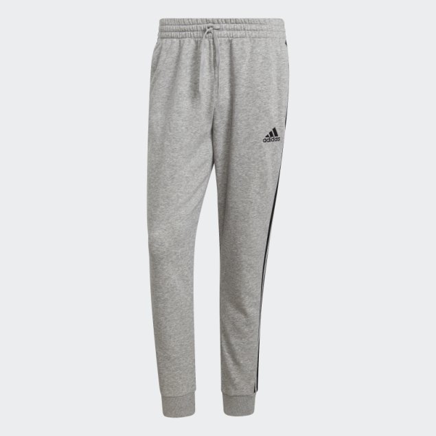 Pantalón Gris Medio Con 3 Rayas Y Puños Cónicos De Rizo Francés Adidas Adidas