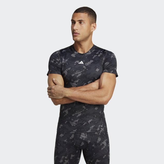 Camiseta De Entrenamiento Con Estampado Techfit Allover Negro Adidas
