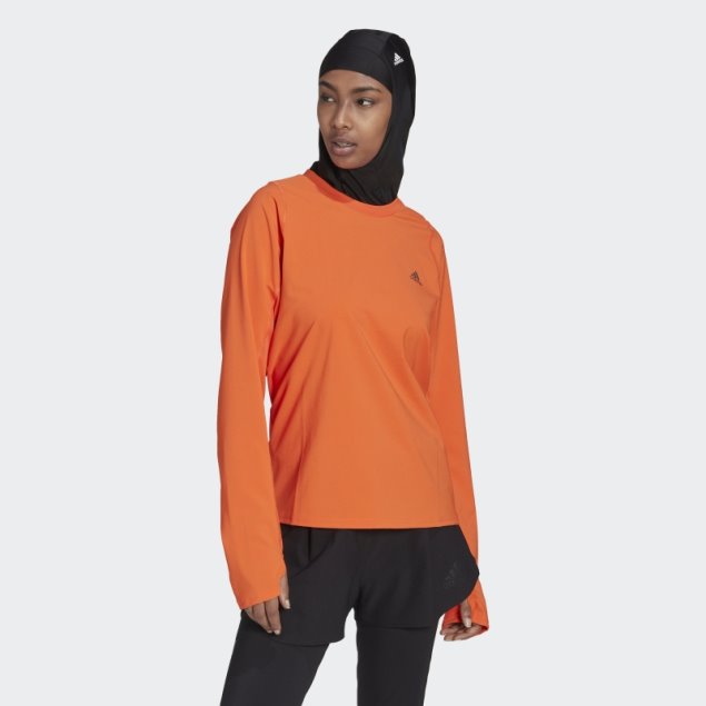 Camiseta Adidas Fast Hybrid Running Manga Larga Naranja
