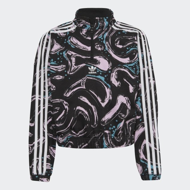 Sudadera Corta Con Media Cremallera Y Estampado Completo De Adidas En Negro
