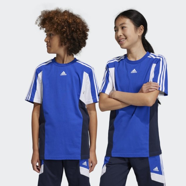 Adidas Camiseta Azul Con Bloques De Color Y 3 Rayas De Ajuste Regular
