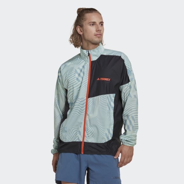 Adidas Terrex Trail Running Chaqueta Cortavientos Estampada Gris Moda