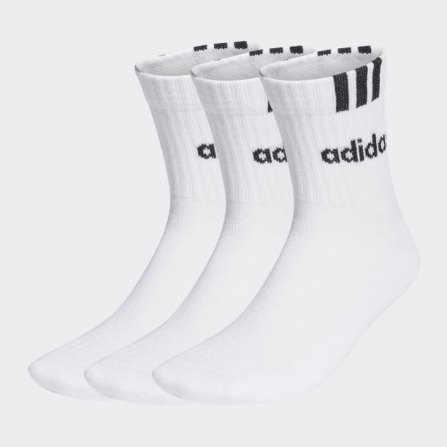 Blanco 3 Rayas Linear Media Tripulación Calcetines Acolchados 3 Pares Adidas