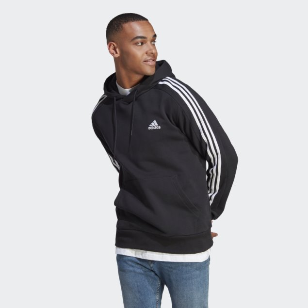Sudadera Con Capucha Essentials French Terry 3 Rayas Negro Adidas
