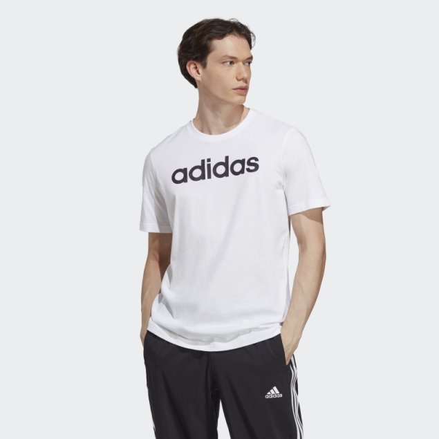 Camiseta Essentials Single Jersey Linear Con Logo Bordado Blanco Adidas
