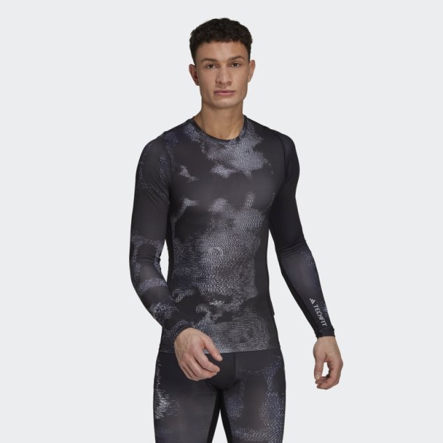 Camiseta De Entrenamiento Con Estampado Techfit Allover De Manga Larga Multicolor Adidas