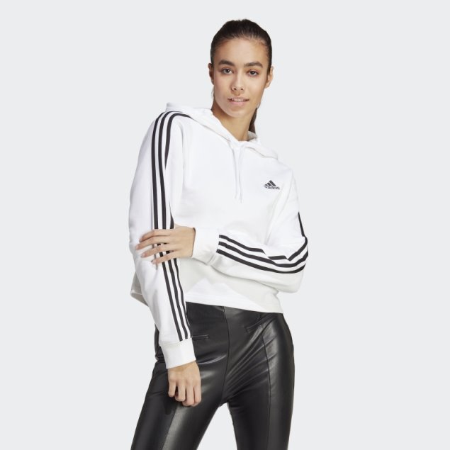 Adidas Essentials 3-stripes French Terry Crop Sudadera Con Capucha Blanco Moda