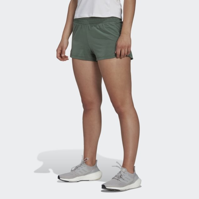 Adidas Verde óxido Pacer 3 Rayas Shorts Tejidos Jaspeados