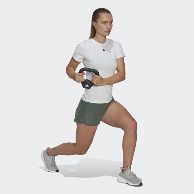 Adidas Verde óxido Pacer 3 Rayas Shorts Tejidos Jaspeados