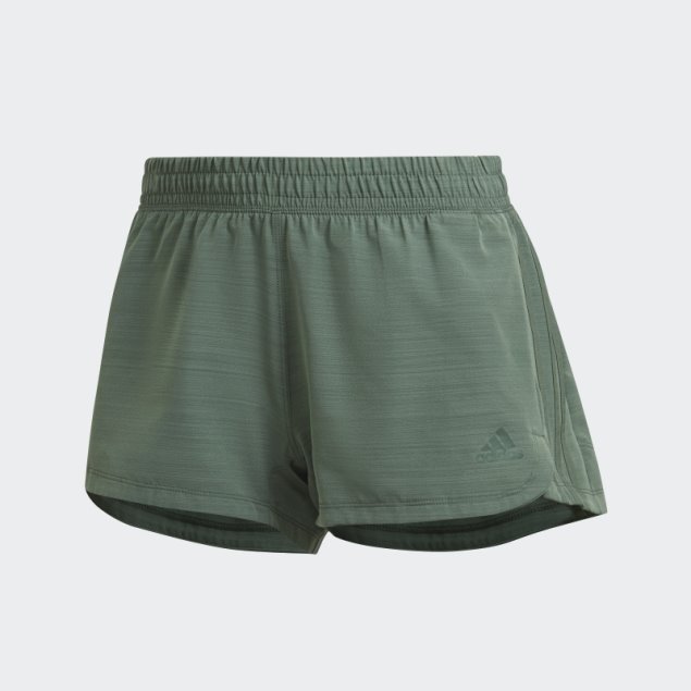 Adidas Verde óxido Pacer 3 Rayas Shorts Tejidos Jaspeados