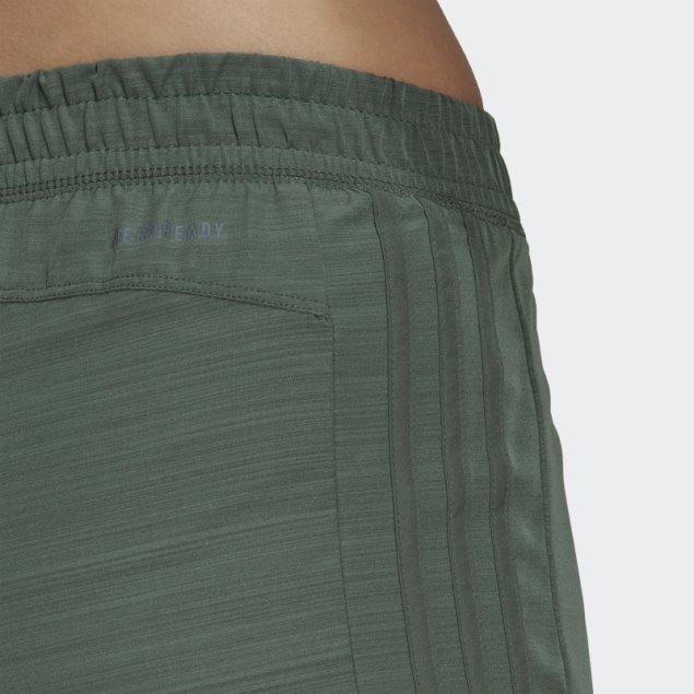 Adidas Verde óxido Pacer 3 Rayas Shorts Tejidos Jaspeados