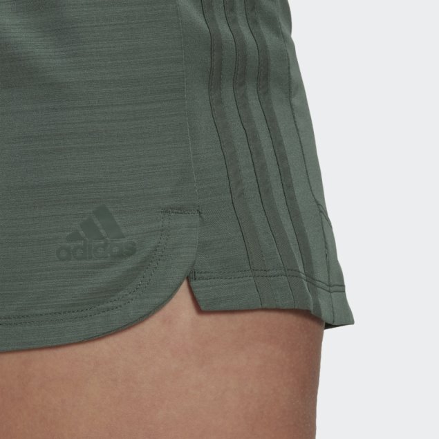 Adidas Verde óxido Pacer 3 Rayas Shorts Tejidos Jaspeados