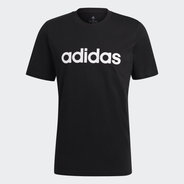 Camiseta Negra Con Logo Bordado Essentials Lineal De Adidas