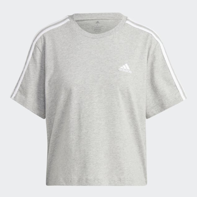 Top Corto De Punto Liso Con 3 Rayas Essentials En Gris Medio De Adidas