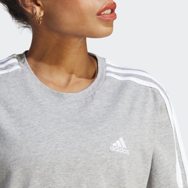 Top Corto De Punto Liso Con 3 Rayas Essentials En Gris Medio De Adidas