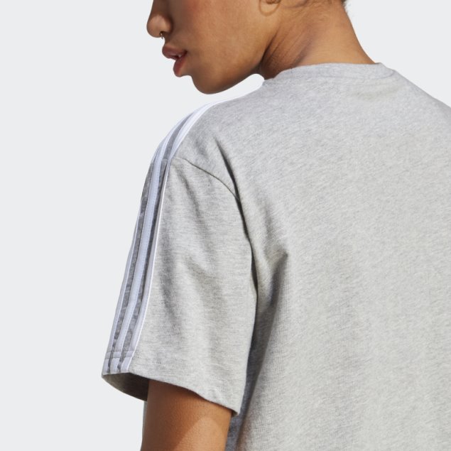 Top Corto De Punto Liso Con 3 Rayas Essentials En Gris Medio De Adidas