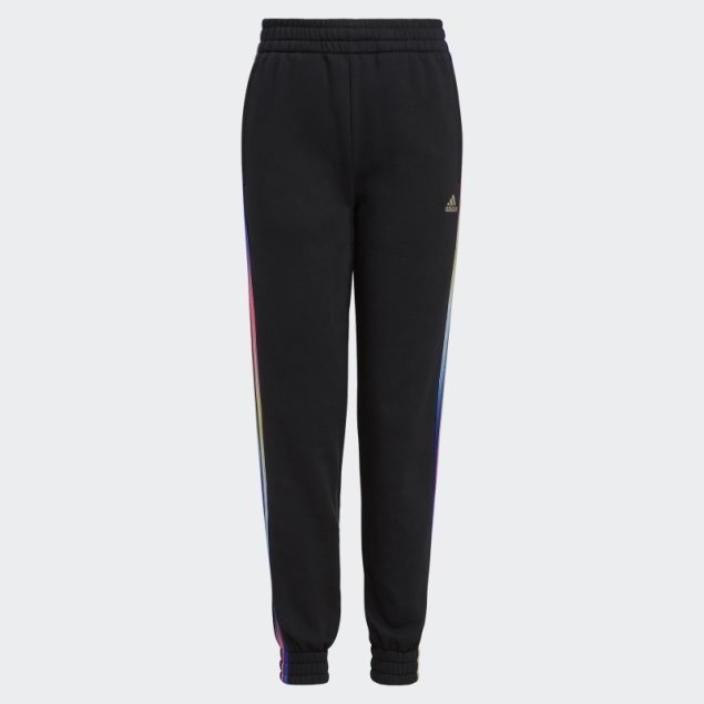Joggers Negros De Forro Polar Con Estampado Integral De Rayas De Adidas