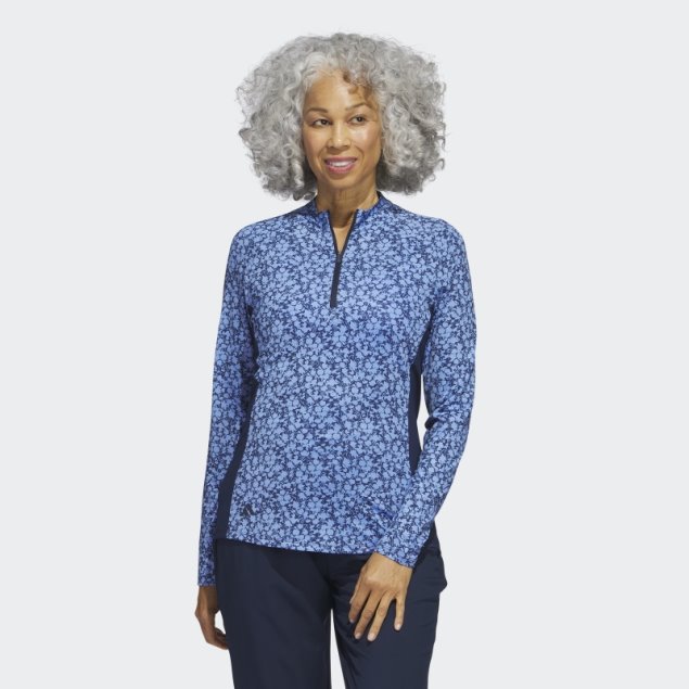 Adidas Ultimate365 Polo De Golf Estampado Con Cremallera De 1/4 Y Cuello Alzado Azul Marino